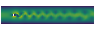 Snapshot of a developed flow behind a cylinder.